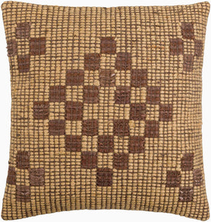 Surya Twareg 18"L X 18"W Global Style Accent Pillow – Unique Jute, Cotton & Leather Décor For Your Home Beige Jute,Leather,Cotton Twr003-1818