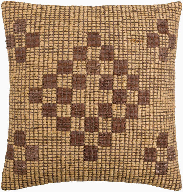 Surya Twareg 18"L X 18"W Global Style Accent Pillow – Unique Jute, Cotton & Leather Décor For Your Home Beige Jute,Leather,Cotton Twr003-1818