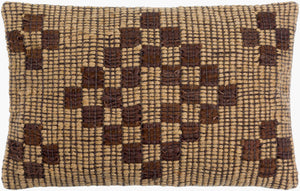 Surya Twareg 13"L X 20"W Lumbar Pillow - Rustic Jute & Leather Accent With Exotic Indian Design For Comfort Beige Jute,Leather,Cotton Twr004-1320d