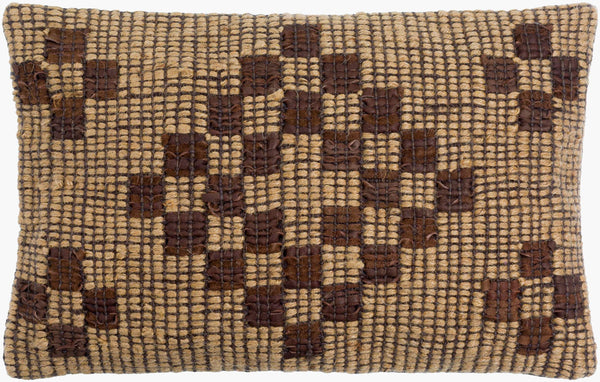 Surya Twareg 13"L X 20"W Lumbar Pillow - Rustic Jute & Leather Accent With Exotic Indian Design For Comfort Beige Jute,Leather,Cotton Twr004-1320d