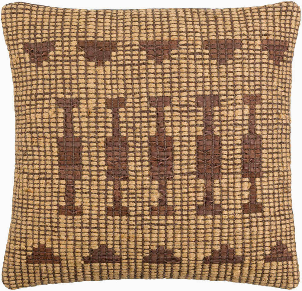Surya Twareg 18"L X 18"W Global Style Accent Pillow – Unique Jute, Cotton & Leather Décor For Your Home Mustard Jute,Leather,Cotton Twr005-1818p
