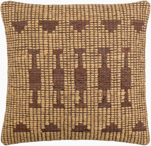 Surya Twareg 18"L X 18"W Global Style Accent Pillow – Unique Jute, Cotton & Leather Décor For Your Home Mustard Jute,Leather,Cotton Twr005-1818p