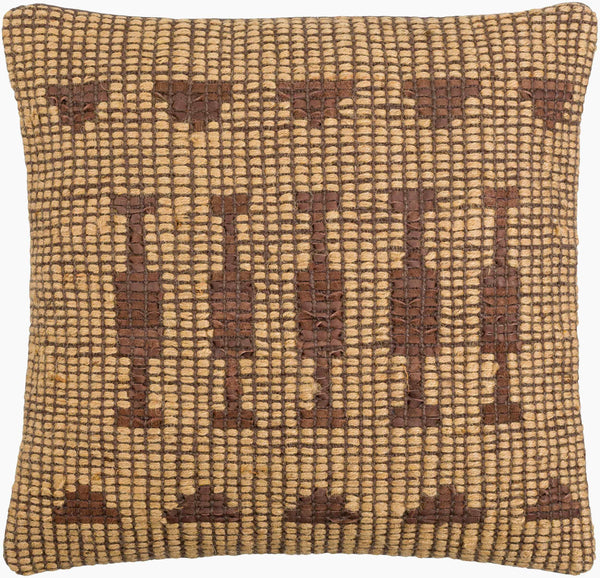 Surya Twareg 18"L X 18"W Global Style Accent Pillow – Unique Jute, Cotton & Leather Décor For Your Home Mustard Jute,Leather,Cotton Twr005-1818p