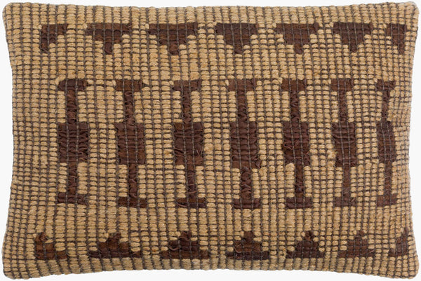 Surya Twareg 13"L X 20"W Lumbar Pillow - Rustic Jute & Leather Accent With Exotic Indian Design For Comfort Beige Jute,Leather,Cotton Twr006-1320p