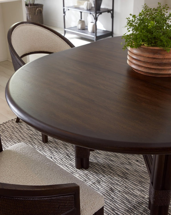 Hooker Furniture Retreat Pole Rattan Dining Table With 20" Extendable Leaf, Dune Oak Veneer, Coastal Style Appeal Dark Wood 6950-75201-99