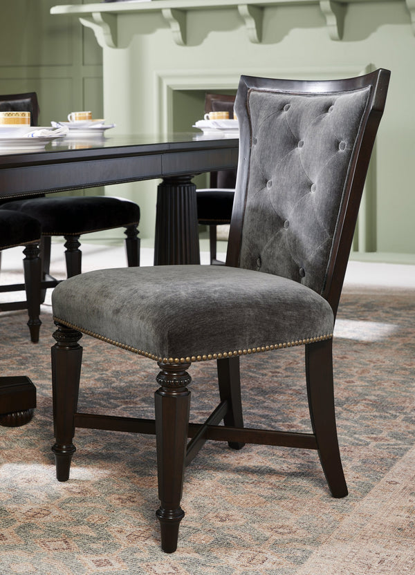 A.R.T. Furniture Revival Elegant Upholstered Side Chairs Set Of 2 - Traditional Charcoal Velvet With Mahogany Finish - Set Of 2 Black, Brown Rubberwood Solids,Quarter Mahogany Veneer,Foam,Fabric,Metal 328206-1730