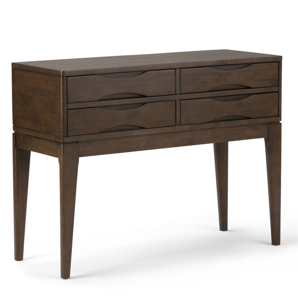 English Elm Harper Hallway Console Table - Mid-Century Style With Walnut Finish, 4 Spacious Drawers For Storage B136P158163