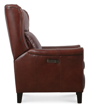 Hooker Furniture Henley Luxe Power Recliner In Top-Grain Aniline Leather With Power Headrest And Usb Charging Red RC826-PH-054