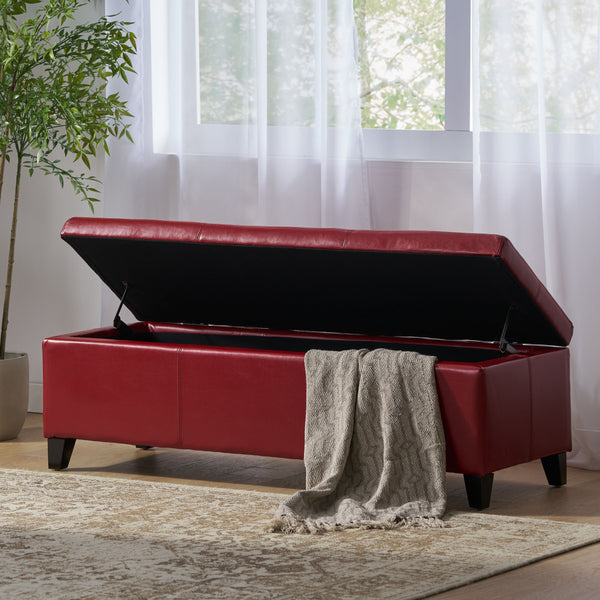 English Elm Glouster Bench Style Pu Leather Storage Ottoman with Soft Close Lid for Bedroom Red 57742.00RED