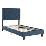 Homelegance By Top-Line Terrell Black Finish Frame with Velvet Fabric Platform Twin Bed Blue Velvet