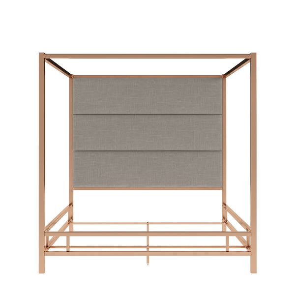 Homelegance By Top-Line Marcel Champagne Gold Canopy Bed with Linen Panel Headboard Champage Gold Metal