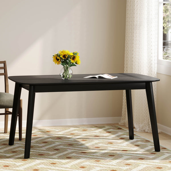 English Elm Christopher Knight Home® - DINING Mid-Century Solid Wood & Faux Wood Top Table with Rubberwood Legs, Sleek Rounded Edge Design Black 58907.00BLK