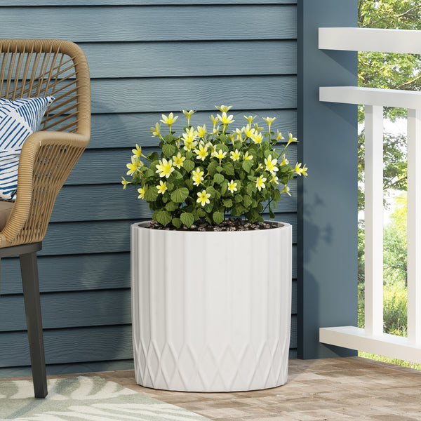 English Elm Mgo Handcrafted Stone Finish Pleated Outdoor Planter Sculptural Patio Garden Accent 73349.00