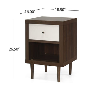 English Elm 1-drawer Nightstand with Splayed Rubberwood Legs and Open Shelf Mid-century Bedroom 72036.00