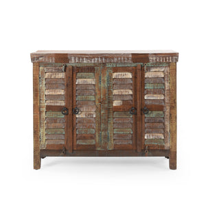 English Elm Christopher Knight Home® - Wd. Recycled Cabinet - Handcrafted Mango Wood Slatted Boho Storage Cabinet with Distressed Finish, Crescent Handles 66629.00