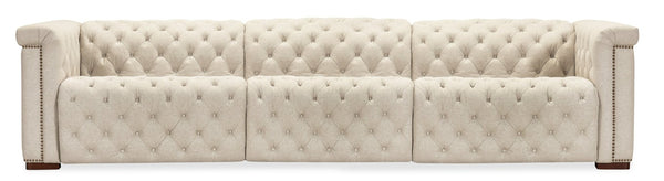 Hooker Furniture Savion Chesterfield 3-Seat Sofa In Aries Beach Performance Fabric With Power Headrests & Trim 43.00 L x 126.00W x 28.75H SS435-3PC3-414