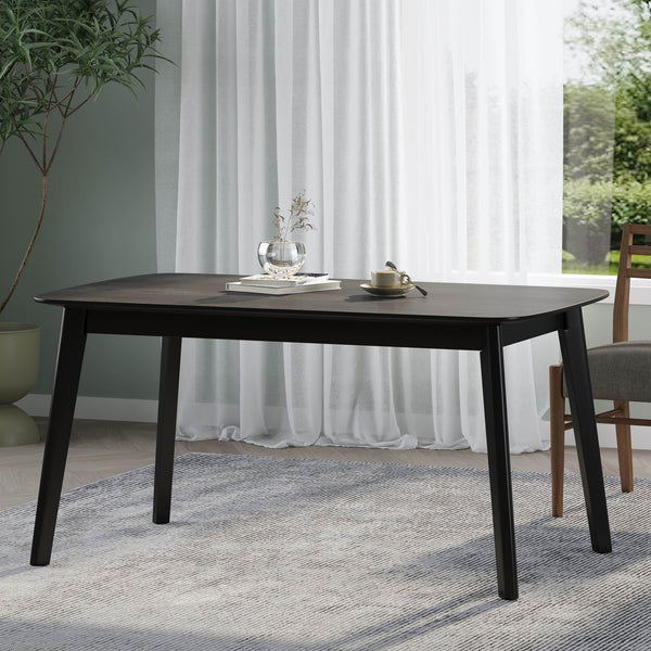 English Elm Christopher Knight Home® - DINING Mid-Century Solid Wood & Faux Wood Top Table with Rubberwood Legs, Sleek Rounded Edge Design Black 58907.00BLK