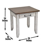 Steve Silver Rustic Farmhouse White End Table with Distressed Finish & Working Drawer - Bear Creek - 22 x 24 x 24