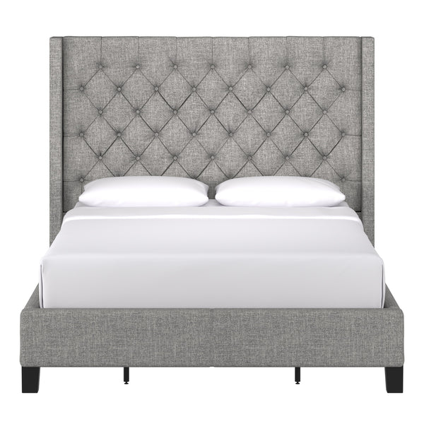 Homelegance By Top-Line Thorin Wingback Button Tufted Bed Grey Linen