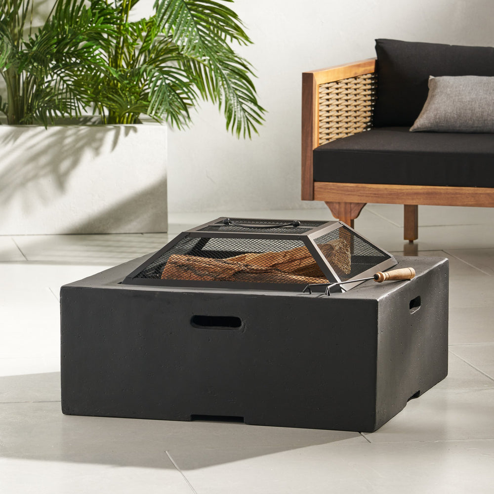 English Elm Outdoor Square Mgo Concrete Wood Burning Fire Pit with Spark Screen for Patio Gatherings 72476.00