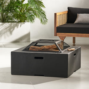 English Elm Outdoor Square Mgo Concrete Wood Burning Fire Pit with Spark Screen for Patio Gatherings 72476.00