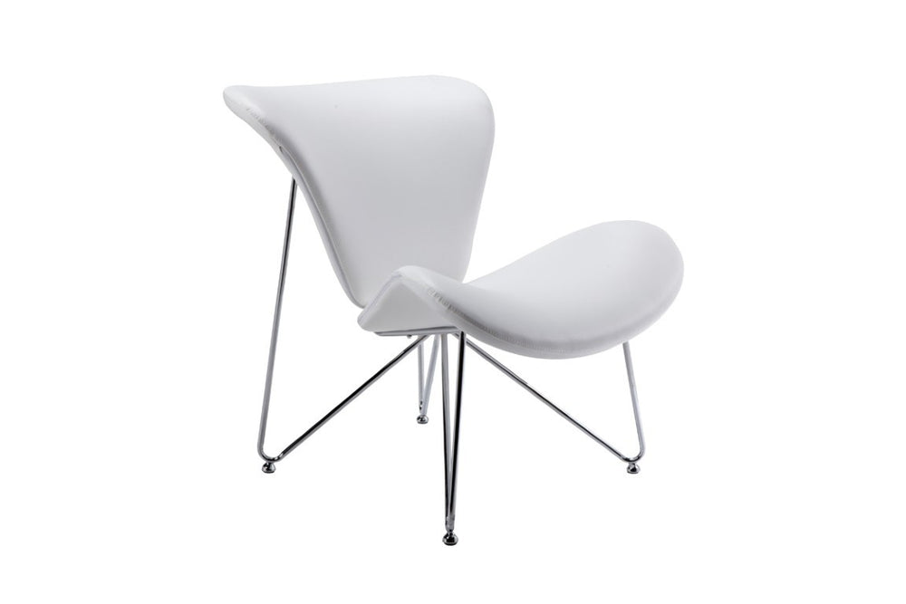 VIG Furniture Decatur White Leatherette Mid-Century Accent Chair With Tufted Back, Chrome Frame, Durable Comfort VGOBTY105-WHT