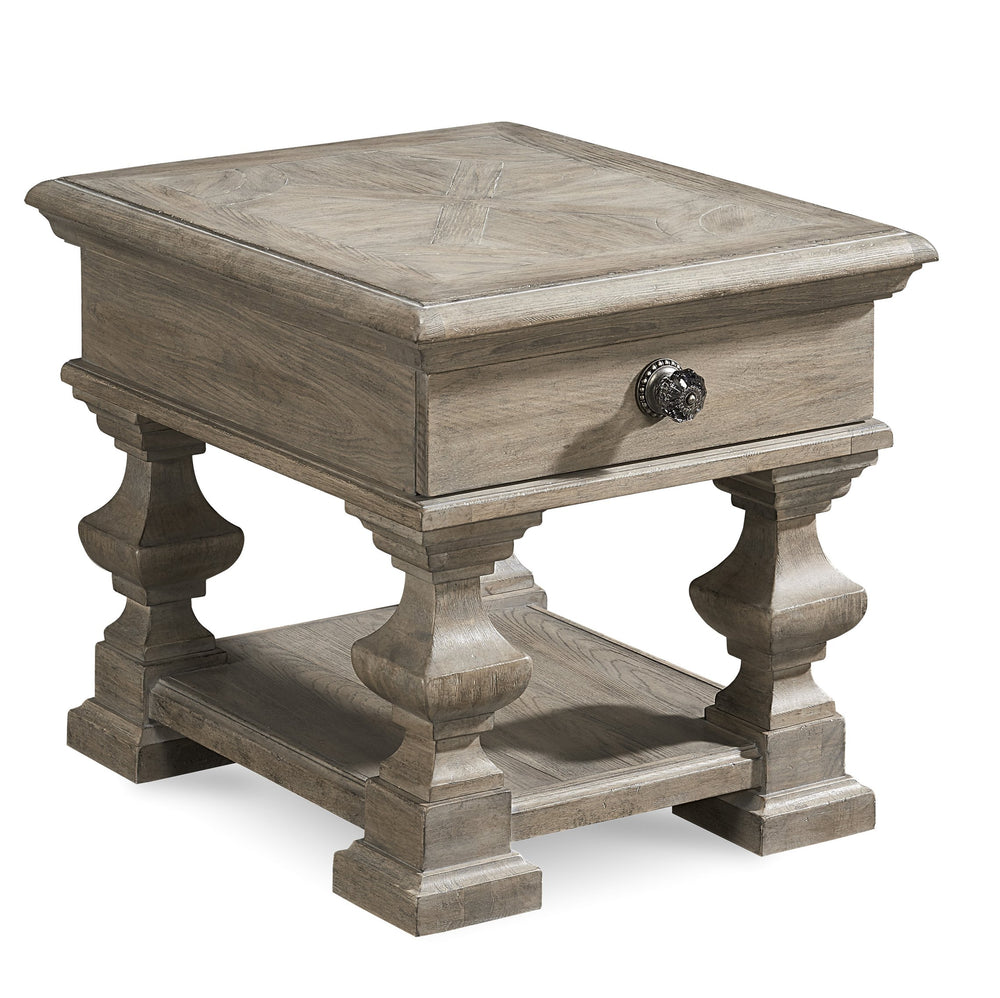 A.R.T. Furniture Arch Sloane End Table In Parch - New Traditional Design With Stylish Parquet Top & Storage Solutions Brown, Brown Parrawood Solids,Cathedral Elm Veneers,Metal And Glass Accents 233304-2802