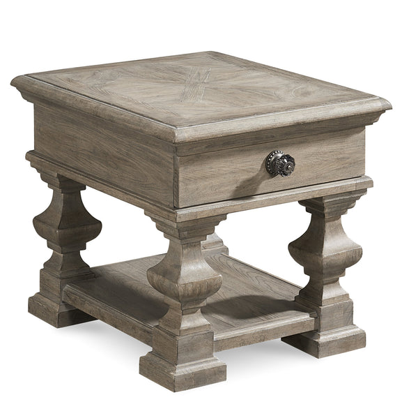 A.R.T. Furniture Arch Sloane End Table In Parch - New Traditional Design With Stylish Parquet Top & Storage Solutions Brown, Brown Parrawood Solids,Cathedral Elm Veneers,Metal And Glass Accents 233304-2802