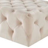 Homelegance By Top-Line Pietro Rectangular Tufted Ottoman with Casters Beige Velvet