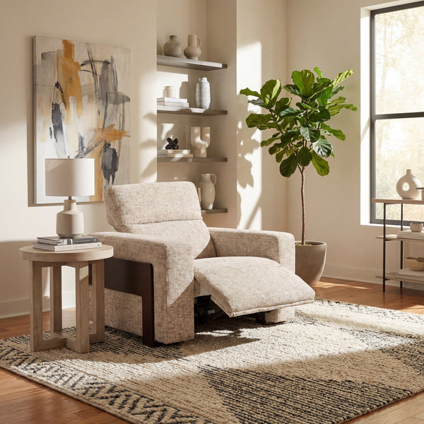 Hooker Furniture Atlas Chenille Power Recliner with Motorized Headrest and Ebony Wood Accent Trim SS444-PH1-415