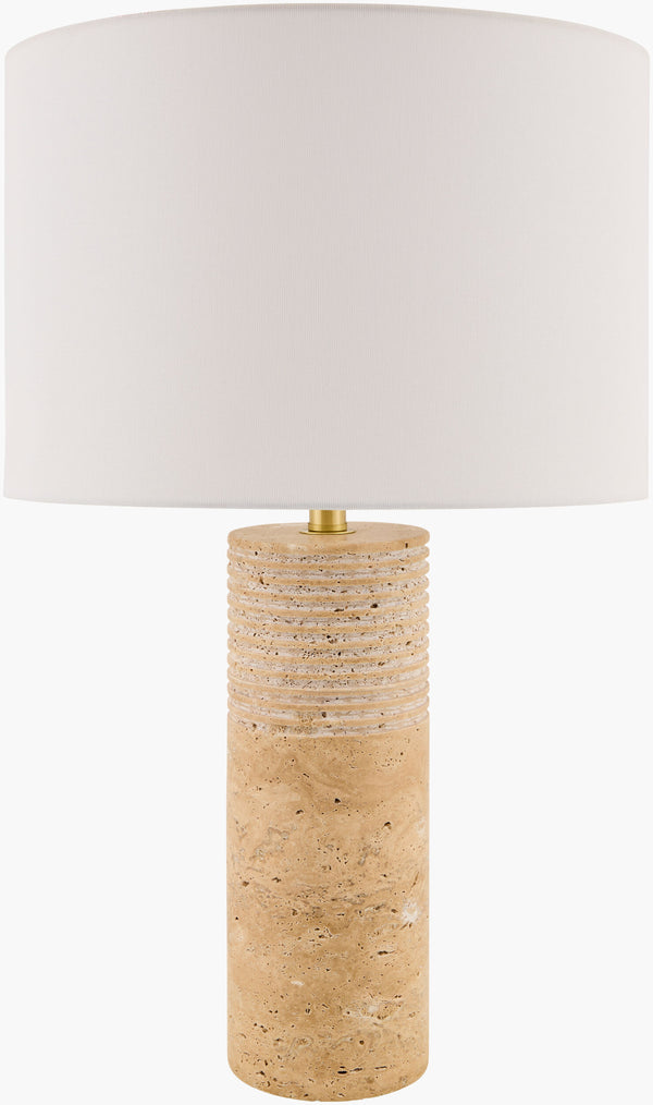 Surya Taboye 19" Accent Table Lamp - Elegant Arts & Crafts Design With Durable Iron Base & Cozy Glow Body, Brown,Shade, White,Harp, Metallic ,Gold,Cord, Translucent Iron,Linen,Polyester Tye-003