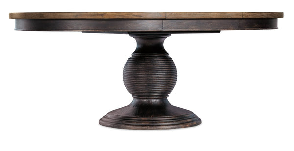 Hooker Furniture Americana Round Pedestal Dining Table With Carved Base, Two-Tone Honey Top & 22" Pull-Out Leaf Blacks 7050-75203-89