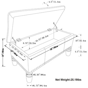English Elm Emily Cognac Storage Ottoman with Pillow Top, Nailhead Trim & Hidden Interior Storage Bench 39" B136P158187