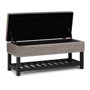 English Elm Lomond Storage Ottoman Bench - Distressed Grey Taupe With Tufting, Hidden Storage & Open Shelf B136P159125