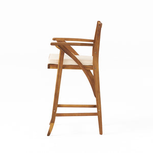 English Elm Christopher Knight Home® - HERMOSA Acacia 30" Outdoor Bar Stool Set of 2 with Weather-Resistant Cushions and Ladder-Back Design Brown 59244.00MP2