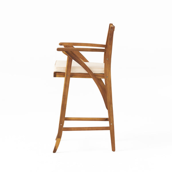 English Elm Christopher Knight Home® - HERMOSA Acacia 30" Outdoor Bar Stool Set of 2 with Weather-Resistant Cushions and Ladder-Back Design Brown 59244.00MP2