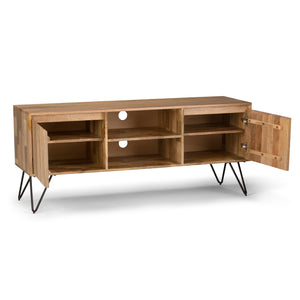 English Elm Hunter - Handcrafted Solid Mango Wood Tv Media Stand With Industrial Black Iron Legs & Storage B136P158734