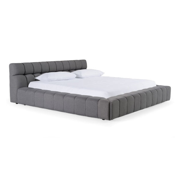 VIG Furniture Eastern King Divani Casa Tyree Grey Tufted Fabric Bedframe — Modern Upholstered Headboard, Solid Wood, No Box Spring Required (96"X100"X34") VGOD-DY-22116-GRY-EK