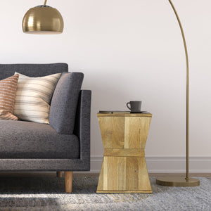 English Elm Westfield Handcrafted Mango Wood Side Table in Natural Light Brown — Modern Boho End Table, 14x14x20" B136P159655