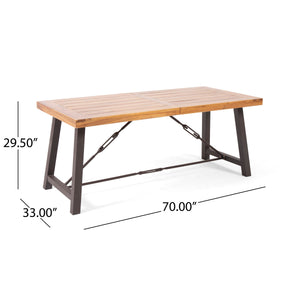 English Elm Outdoor Acacia Wood Slatted Dining Table Seats Six with Iron Base for Patio 57239.00