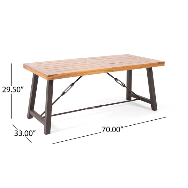 English Elm Outdoor Acacia Wood Slatted Dining Table Seats Six with Iron Base for Patio 57239.00