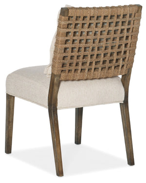 Hooker Furniture Sundance Sculpted Cliffside Wood Dining Chair With Woven Rope Back, Zuri Cream Performance Seat 6015-75311-89