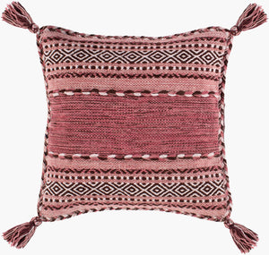 Surya Trenza 22"L X 22"W Bohemian Cotton Accent Pillow - Unique Global Style For Cozy Living Spaces Pink Cotton,Cotton Tz006-2222d