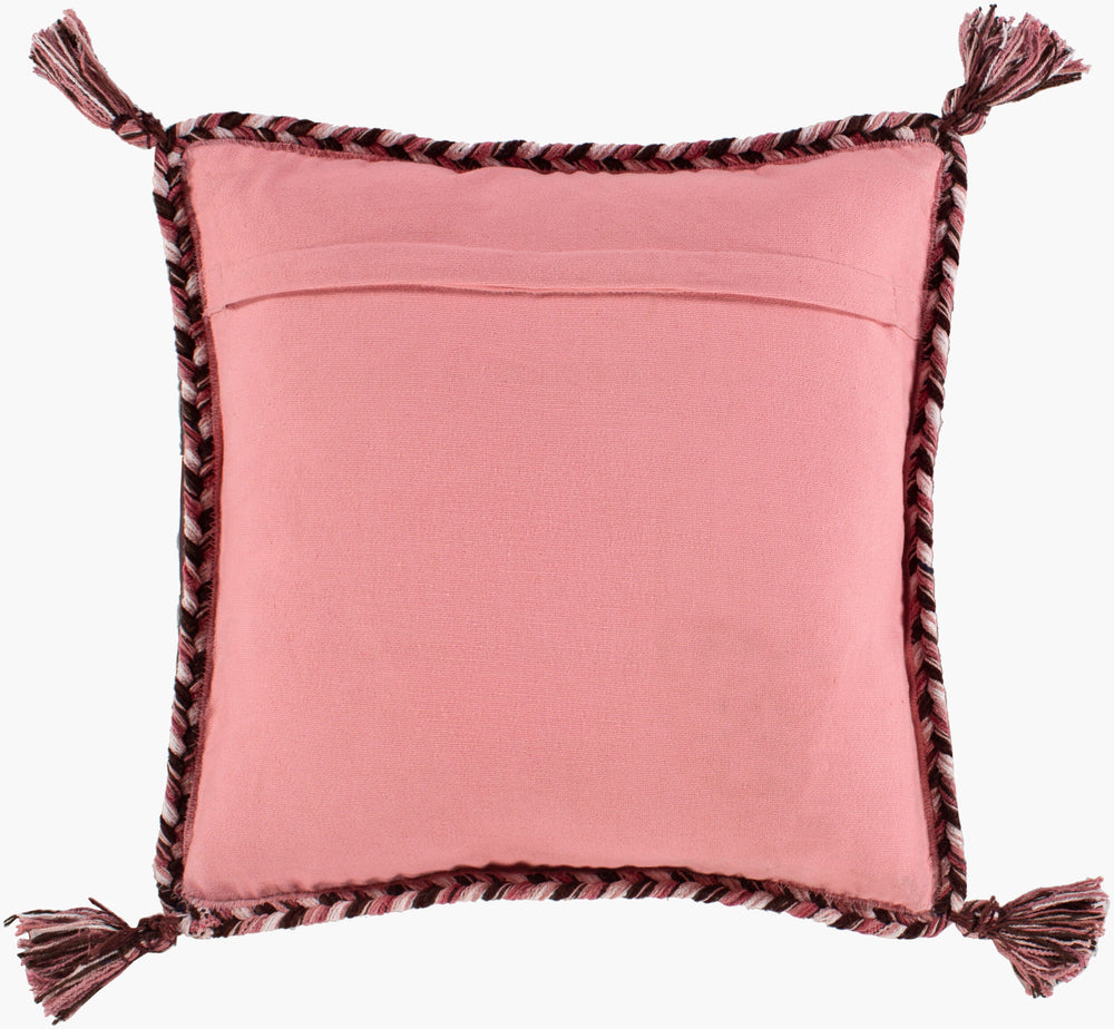 Surya Trenza 22"L X 22"W Bohemian Cotton Accent Pillow - Unique Global Style For Cozy Living Spaces Pink Cotton,Cotton Tz006-2222d
