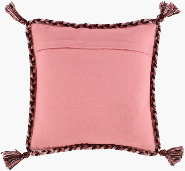 Surya Trenza 22"L X 22"W Bohemian Cotton Accent Pillow - Unique Global Style For Cozy Living Spaces Pink Cotton,Cotton Tz006-2222d
