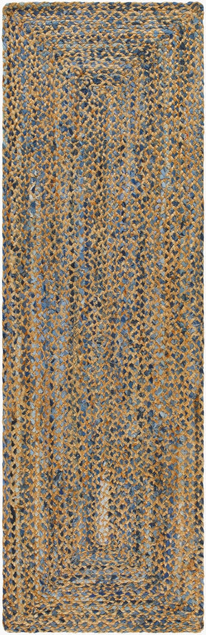 Livabliss Trenzado Handloomed Jute Recycled Fabric Flatweave Runner Rug for Entryways and Hallways Tan, Light Blue 2'6" x 8' TZD2300-268