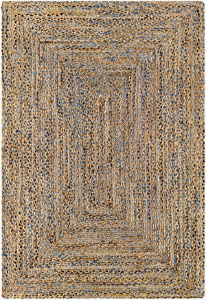 Livabliss Trenzado Handloomed Jute Recycled Fabric Flatweave Runner Rug for Entryways and Hallways Tan, Light Blue 9' x 12' TZD2300-912