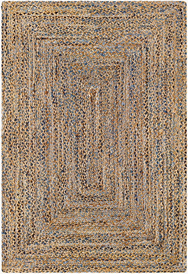 Livabliss Trenzado Handloomed Jute Recycled Fabric Flatweave Runner Rug for Entryways and Hallways Tan, Light Blue 9' x 12' TZD2300-912