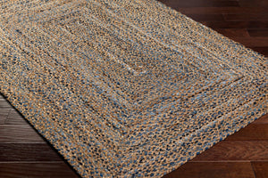 Livabliss Trenzado Handloomed Jute Recycled Fabric Flatweave Runner Rug for Entryways and Hallways Tan, Light Blue 9' x 12' TZD2300-912