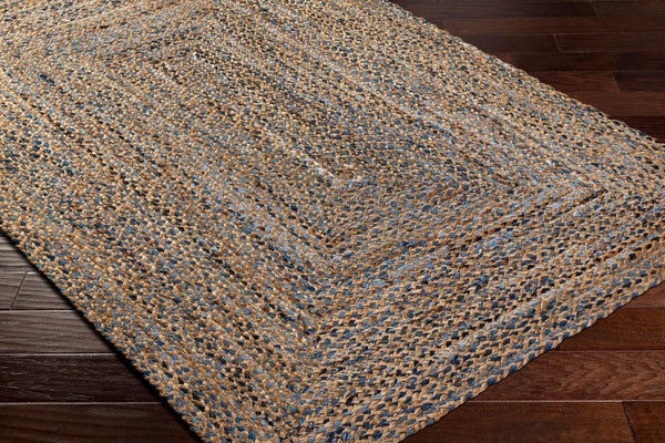 Livabliss Trenzado Handloomed Jute Recycled Fabric Flatweave Runner Rug for Entryways and Hallways Tan, Light Blue 9' x 12' TZD2300-912